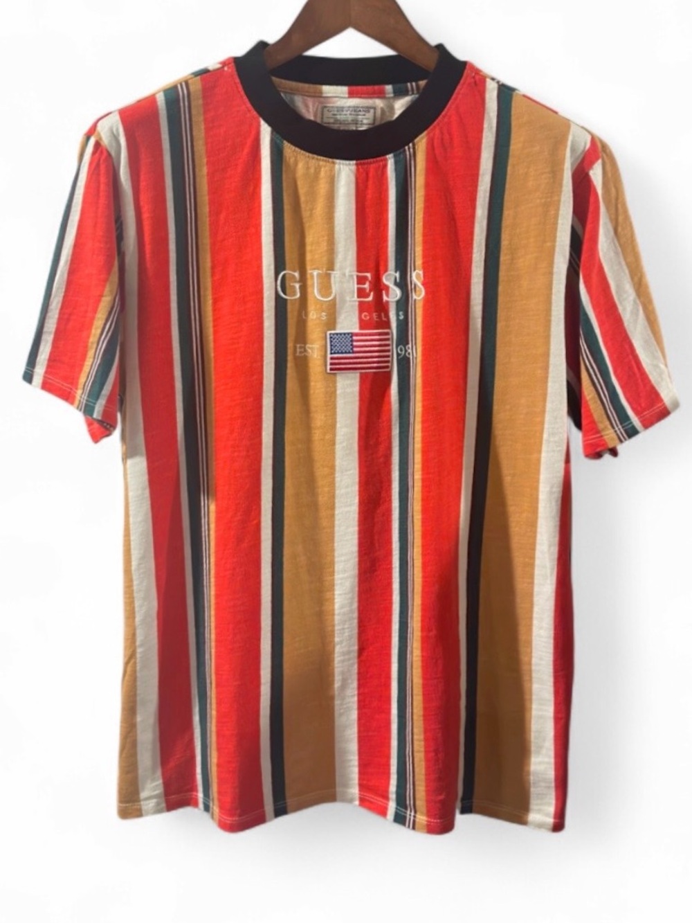 GUESS Vintage 90s-Style Multicolor Striped T-Shirt Size Men’s Medium - Picture 1 of 5